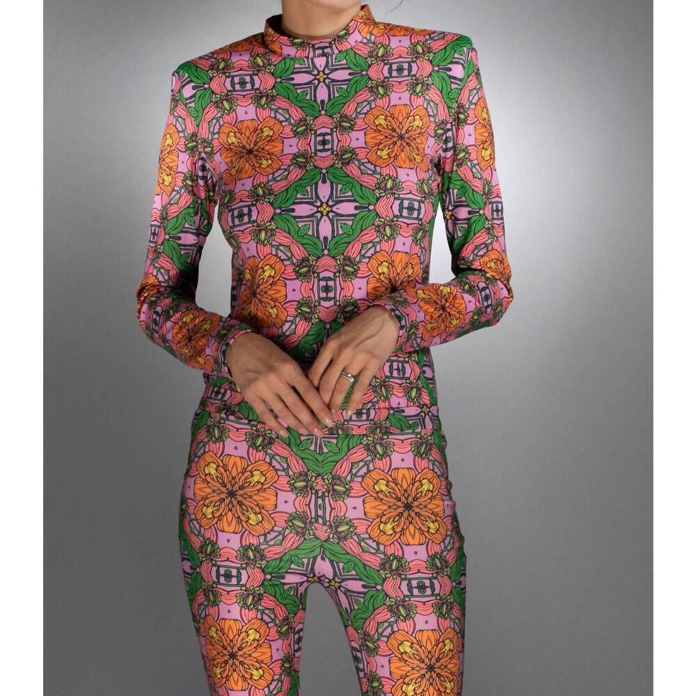 NEW NUVULA long sleeves stretchable mock neck top in pink & orange